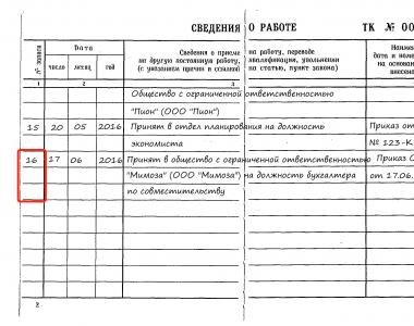 Записи в трудовой книжке совместителя